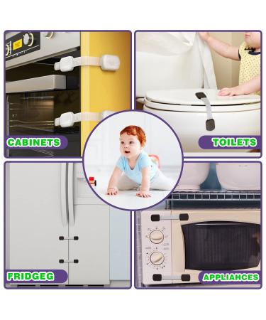 Child Safety Cabinet Locks - Baby Proofing Latches for Cabinets, Drawers, Cupboards, Fridge, Toilet - 8 Pack White & Black - Buy Online on SooperMarket.com