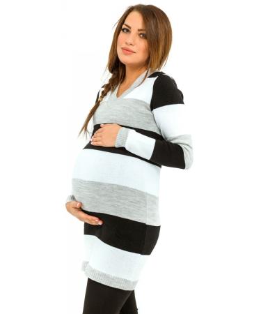 HAPPY MAMA Women's Maternity Stretch Knit Colour Block Jumper Dress Stripes 405p 16-18 Black