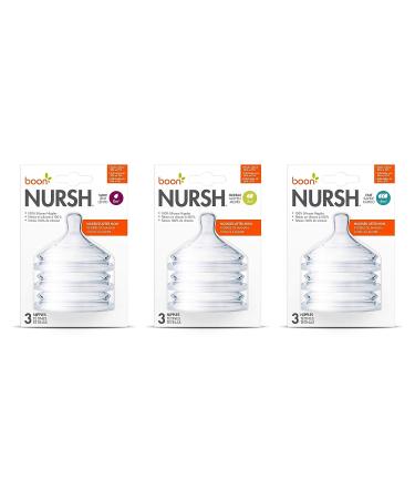 Boon NURSH Silicone Replacement Nipple - 3 Count, Slow Flow, Stage 1, Birth and Up - Air-Free Feeding - Buy Online on SooperMarket.com