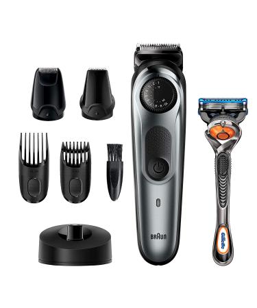 Braun Beard Detail Trimmer, Hair Clippers for Men, Cordless & Rechargeable, Mini Foil Shaver with Gillette ProGlide Razor, Silver, 10 Piece Set BT7240