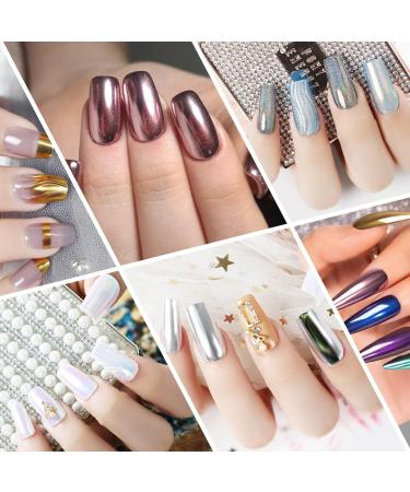 Lofuanna Chrome Nail Powder Set - 8 Colors Mirror Effect Holographic Pearl Iridescent Glitter Manicure Kit | Nail Art Deco with Eyeshadow Sticks and Dust Brush - 1g/0.5g Jar - Buy Online on SooperMarket.com