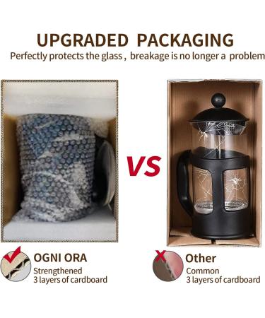 OGNI ORA 12oz French Press Coffee Maker - Borosilicate Glass, 3 Filter Screens, Dishwasher Safe - Black - Buy Online on SooperMarket.com