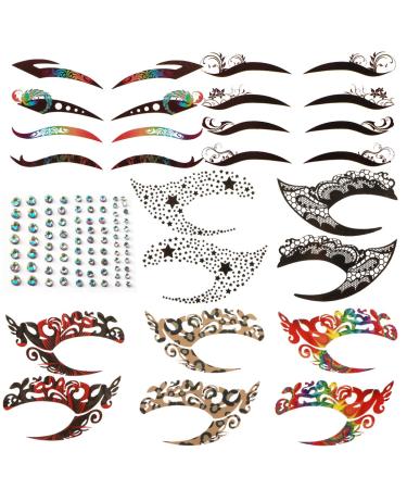 kilofly 8 Sets Temporary Eye Tattoo Makeup Transfer Stickers Crystal Gem Liners set8 B