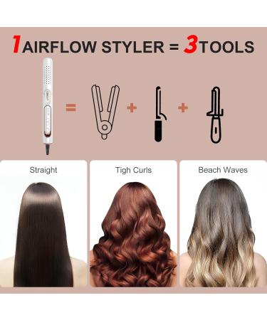 OBEST 360 Airflow Curling Iron & Titanium Flat Iron - 2 in 1 Fast Heat Straightener & Curler with Cooling Air Dual Voltage for Travel - White - Buy Online on SooperMarket.com