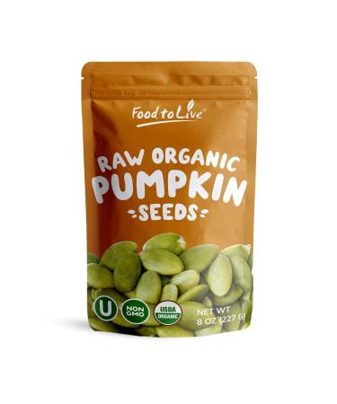 Organic Sprouted Pumpkin Seeds, 8 Ounces  Non-GMO, Raw Kernels, No Shell, Unsalted, No Oil, Vegan Kosher, Bulk. Keto Snack. High in Protein, Omega Fats. Great as a Topping for Salads, Oats, Yogurt. 8 Ounce (Pack of 1)