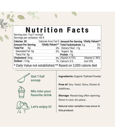 Organic Triphala Powder 8 oz - Traditional 3-in-1 Adaptogen Blend - Supports Diet Control & Fat Burn - India Origin - Non-GMO - Vegan Friendly - Buy Online on SooperMarket.com