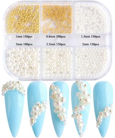 Uinfhyknd 1Box Pearl Decorations Nail Charms White Round Nail Parts Gold Steel Beads Balls Jewelry Nail Art Accessories Color:ZZ01 - Buy Online on SooperMarket.com