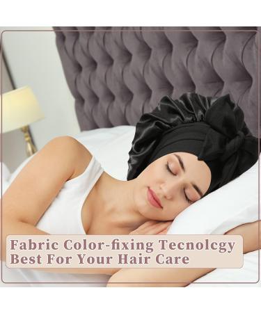 Welrog Satin Hair Hood for Women | Double-Sided Satin Silk Sleep Bonnet | Hair Protection for Night | Flower/Black Design - Buy Online on SooperMarket.com