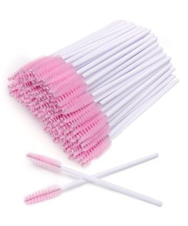 AKStore 200 PCS Disposable Eyelash Brushes Mascara Wands Eye Lash Eyebrow Applicator Cosmetic Makeup Brush Tool Kits (White-Pink) White Pink