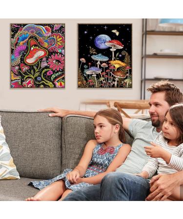 Mushroom Flower Butterfly Skeleton Moon Diamond Painting Kit - 6 Pack DIY 5D Full Drill Diamond Art Set for Adults | Gem Craft and Home Decor - 12x16inch - Buy Online on SooperMarket.com