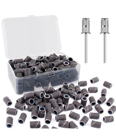 Rolybag Sanding Bands for Nail Drill Drill Sanding Band with Storage Box Include 100 Superfine Grinding Wheel Sand Bands and 2 Pieces Mandrel for Most Size 3/32 Nail Drill Machine 240