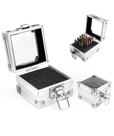 Aluminium Nail Drill Bit Holder Storage Box LXIANGN 25 Holes Nail Drill Grinding Bit Stand Display Case Efile Nail Bits Organizers Container For Nail Art (silver)