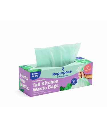 Repurpose 13 Gallon Compostable Trash Bags, 49.2 Liter Super Strong Tall Kitchen Garbage Bags, Home Compostable, BPA Free, 12 Count 12 Count (Pack of 1)