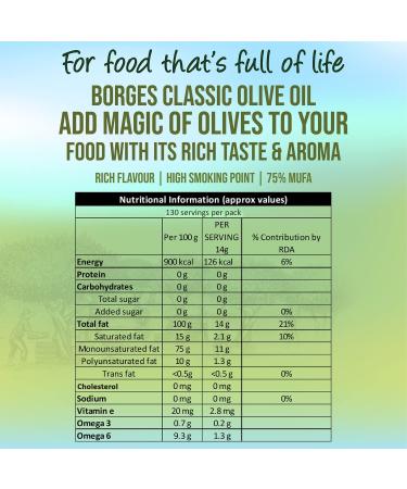Borges Classic Olive Oil Edible Premium Grade Ideal For Specialty cooking Mediterranean dishes like pizza pasta Healthy Cooking Oil For Daily Use - 2L - Buy Online on SooperMarket.com