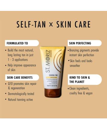 St. Moriz Advanced Tinted Gradual Tanning Lotion | Hydrating Gradual Tan Moisturiser with Anti-Ageing Q10 & Light Colour Coverage | Builds up a Natural Glow in 1 to 3 Applications | Vegan | 150ml - Buy Online on SooperMarket.com