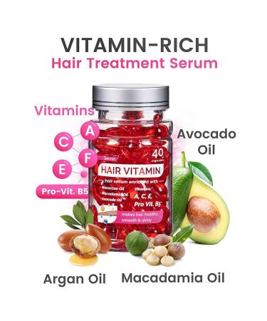 Hair Treatment Serum & Capsule Oil - No Rinse Argan Macadamia Avocado | Vitamins A C E Pro B5 - Conditioner for All Hair Types (40 Capsules - Buy Online on SooperMarket.com