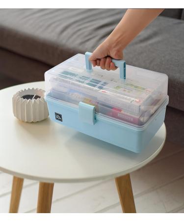 3-Layer Plastic Portable Storage Box - Blue | Multipurpose Organizer for Art, Craft, Cosmetic | Handled Storage Case for Home, School, Office | First Aid Kit Container - Buy Online on SooperMarket.com