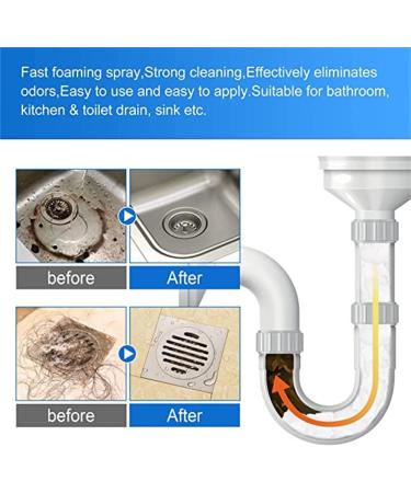 Herios Drain Foam Cleaner Liquid Hair Drain Clog Remover & Cleaner Pipe Dredge Deodorant Foam Cleaner Quick Foaming Toilet Cleaner for Kitchen Sink Toilets Sinks and Tubs (2 Pcs) - Buy Online on SooperMarket.com