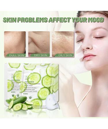 Cucumber Face Mask 5pc Hydrating Face Masks Hyaluronic Acid Anti Aging Soothing Brightening Skin Face Sheet Masks Replenish Moisture Skin Brightening Skin Barrier Repair Moisturising Face Mask Green-Cucumber - Buy Online on SooperMarket.com