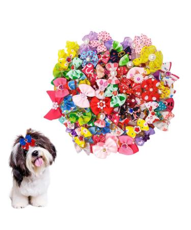 Leeq dog hair grinding with gemstones - Pet Bowknot hair rope with rubber band pets dog hair arches accessories for long hair pet dog cat puppies random color (20 pcs)