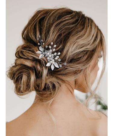 Vakkery Bridal Wedding Hair Comb Silver Pearl Headpiece Leaf Wedding Hair Accessories for Women and Girls