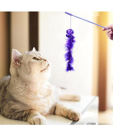 smatime 2Pcs Funny Cat Stick Interactive Cat Feather Toys for Indoor Purple and Red Cat Teaser Toy Cat Feather Wand Stick with Sound Paper for Kitten Improves Intelligence and Responsiveness - Buy Online on SooperMarket.com