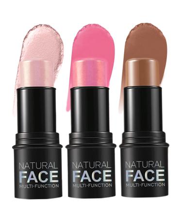 Contour Stick 3PCS Set Contouring Stick 3 Colors Waterproof Long Lasting Blush Stick Natural Finish Multipurpose Highlighter Makeup Stick for Cheeks Lips