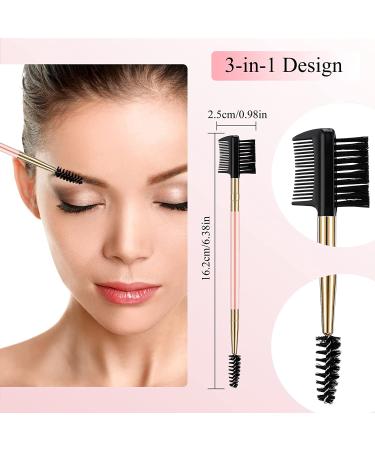 Pink Eyebrow and Eyelash Grooming Tool Set for Women - 3 Pcs Dual Comb and Brush Makeup Kit - Buy Online on SooperMarket.com