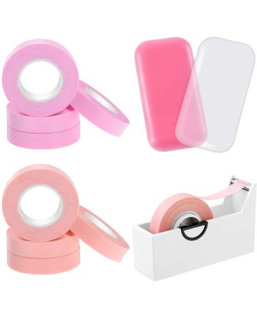 10 Rolls Eyelash Extension Tape Breathable Lash Tape Beauty Eyelash Tape Fabric Tape, 2 Pieces Silicone Eyelash Pad with Tape Cutter Dispenser for Eyelash Extension Supply (Pink, Purple)