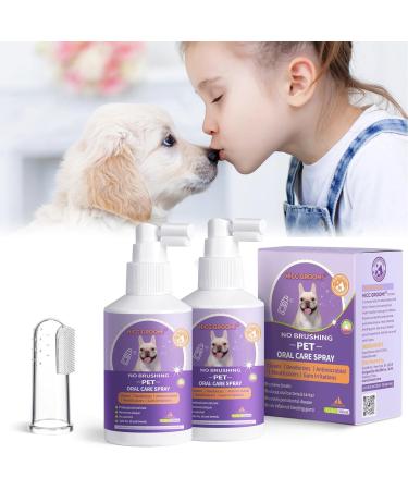 BOZILY HICC Groom! Pet Clean Teeth Spray With Finger Brush Teeth Cleaning Spray for Dogs & Cats Dental Care Spray Pet Oral Care Spray Targets Tartar & Plaque Eliminate Bad Breath(50ml 2Pcs)