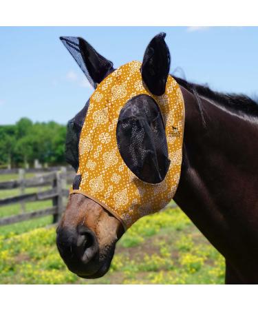 Harrison Howard Super Comfort Stretchy Fly Mask - Large Eye Space UV Protection Ethnic Style Yellow - Perfect for Horses - Buy Online on SooperMarket.com