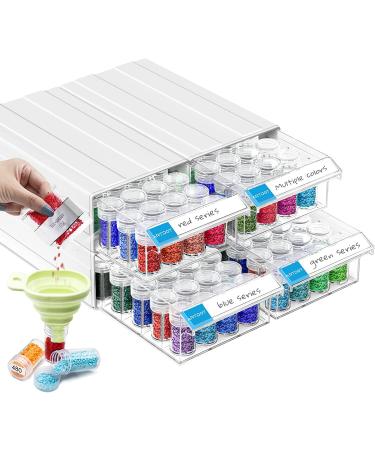 ARTDOT Diamond Painting Storage Containers 4 Pack Stackable Bead Organizers with 128 Slots and Diamond Art Accessories and Tools for Beads Nail Pill Rhinestones Seed 4 Drawer(128 Jars)