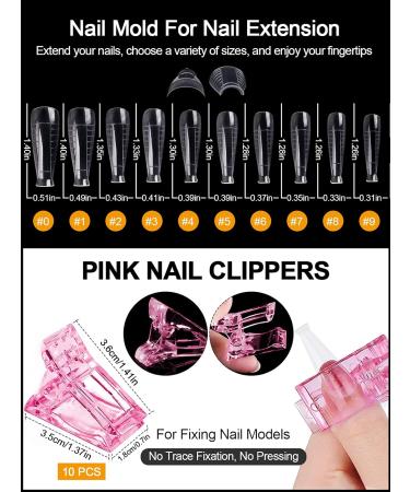 Kalolary Nail Mold Acrylic Nail Forms 100Pcs T Curve Shape + 10 Pink Nail Tip Clips - Buy Online on SooperMarket.com