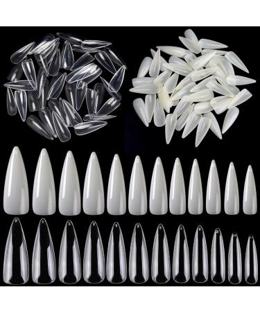 No lifts 1200PCs full start page long almond shape fake nails 12 sizes manicure long wrong nail tip acrylic nail art tips artificial fingernail tips for nail design nail studio clear & natural