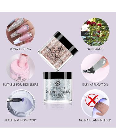 Saviland 19Pcs Dip Powder Nail Kit Starter | 10 Glitter White Pink Clear Colors | Nail Art Set with Base, Activator, Top Coat, Brush Saver, and Liquid Set - Buy Online on SooperMarket.com