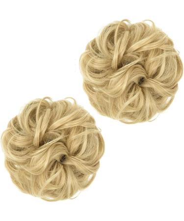 PORSMEER 2pc Messy Hair Buns Extensions Blonde Curly Wavy Scrunchies for Women Girls - Large Synthetic Updo Chignons 24/613 - Buy Online on SooperMarket.com