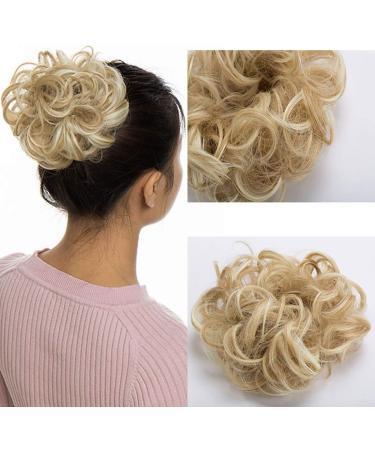 Wavy Curly Messy Hair Bun Updo Scrunchie Extension - Dark Blonde to Bleach Blonde - Buy Online on SooperMarket.com