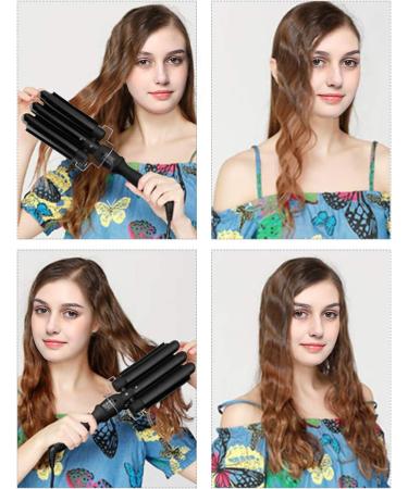 3 Barrel Hair Tools Curling Iron 25mm Ceramic Hair Waver Curler - Fast Heating Curling Wand (Black) - Buy Online on SooperMarket.com