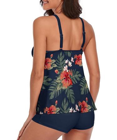 UNIQWETO Flowy Tankini Bathing Suit Set - Tummy Control Swimsuit for Women - Navy & Red Floral - Large - Buy Online on SooperMarket.com