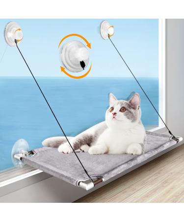 pueikai Cat Hammock, Cat Window Perch for Indoor Large Cats, Cat Resting Seat Hammock Shelves, Sturdy Heavy-Duty Knob Suction Cups Holds Up to Weighted up to 50 lbs, Space-Saving & Easy to Assemble Single layer Grey