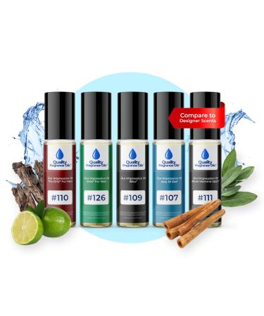 Men's Top 5 Cologne Impressions (Generic Versions of Designer Fragrance) Sampler Gift Set of 5 10ml Roll-ons Long-lasting oils