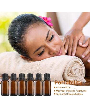 Alledomain 6Pcs 20ml Amber Glass Essential Oils Bottles with Black Cap/Dropper/Label Empty Bottle Refillable Sample Container for Massage oil/Aromatherapy/Perfume/Fragrance Carrier Oil 6pcs * 20ml - Buy Online on SooperMarket.com