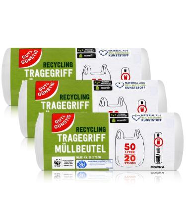 Good & Cheap Carry Handle Garbage Bags 50L (20 Pieces) - Pack of 3 - Tear-Resistant & Liquid-Proof - (3 x 20 Pieces) 20 pieces (Pack of 3)