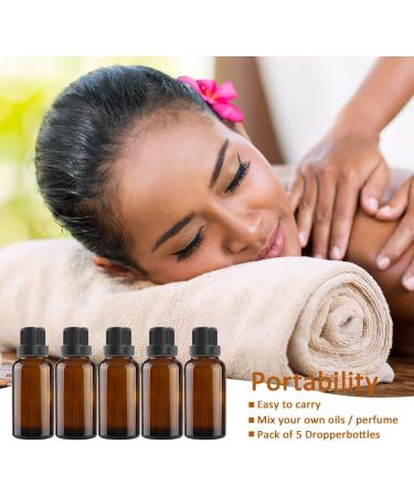 Alledomain 5Pcs 30ml Amber Glass Essential Oils Bottles with Black Cap/Dropper/Label Empty Bottle Refillable Sample Container for Massage oil/Aromatherapy/Perfume/Fragrance Oil 5pcs * 30ml - Buy Online on SooperMarket.com