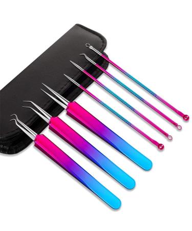 NUOMI 7 Pcs/Set Blackhead Remover Needles Stainless Steel Acne/Pimple/Comedone/Zits Fine Needles Extractor for Face Rose Forehead Cleaning Beauty Crafts with A Hard Shell Case Rainbow
