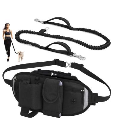 Vobuke jogging leash dogs shock absorption hand-free dog leash with car safety carabiner adjustable reflective belly pocket light jogging belly belt dog leash for small medium-sized dogs black --- maximum can be weight of up to 177lb