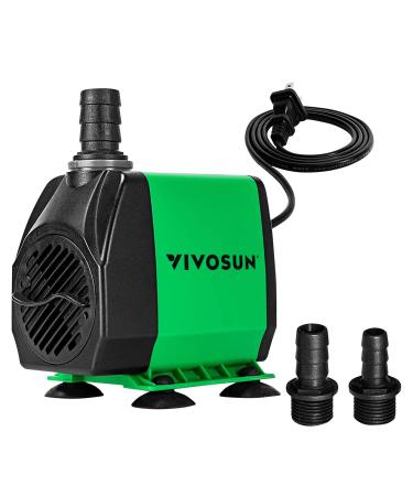 VIVOSUN 800GPH Submersible Pump(3000L/H, 24W), Ultra Quiet Water Pump with 10ft. High Lift, Fountain Pump with 6.5ft. Power Cord, 3 Nozzles for Fish Tank, Pond, Aquarium, Statuary, Hydroponics