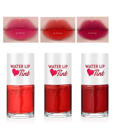 3 Colors Lip Tint Stain Set Korean Water Tint Lip Stain Natural Lip Gloss Liquid Lipstick Moisturizing Multi-Use Lip and Cheek Tint Non-Stick Cup Waterproof Shimmery Vivid Color Lip Tint Makeup(Set A)