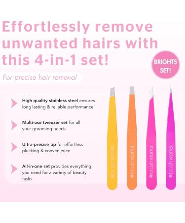 Brushworks 4 Piece Combination Tweezer Set - Brights - Buy Online on SooperMarket.com