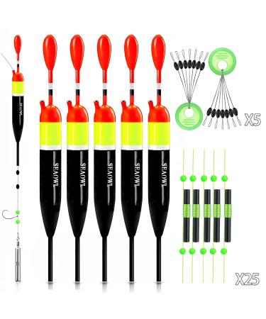 SEAOWL Fishing Slip Bobber Float Kit,Balsa Slip Corks and 60pcs Bobber Stops for Crappie Panfish Trout Bass Fishing B.3/8oz(10g)-5pcs